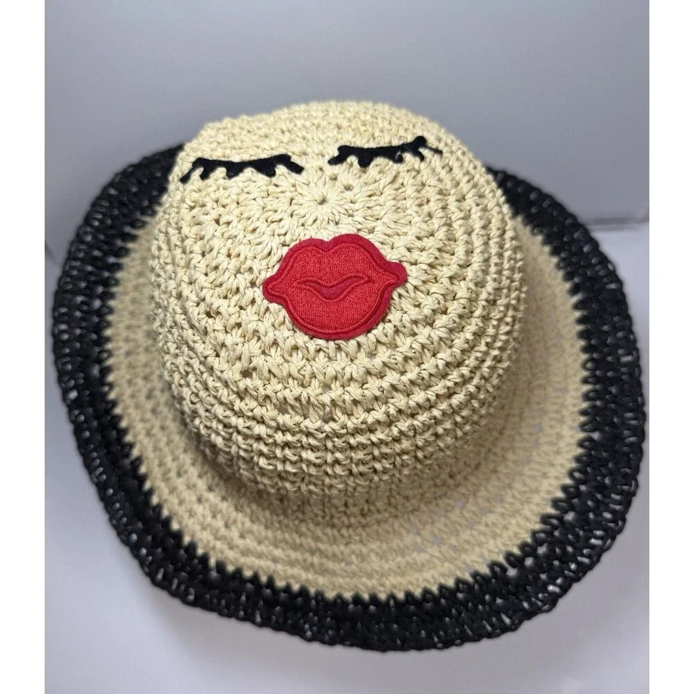 Girls Face Straw Sun Hat With Eyelashes And Lips